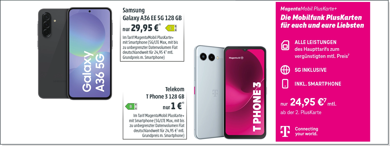 Telekom MagentaMobil PlusKarte+ Angebot mit Samsung Galaxy A36 und T Phone 3